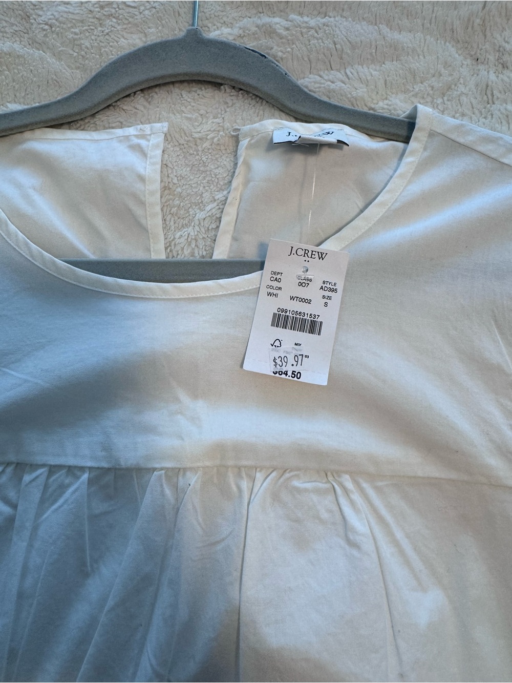 J. Crew White Cotton Gathered Front Tunic Top